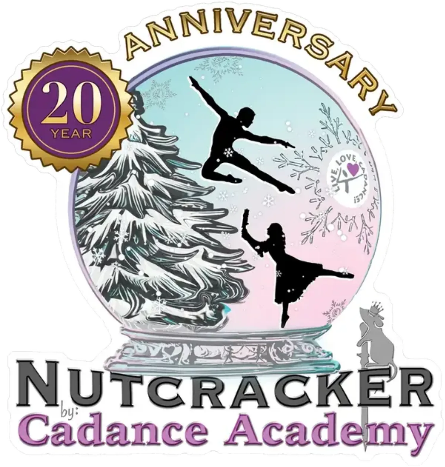 Cadance Academy's 20th Anniversary Nutcracker logo with a dancer and winter scene