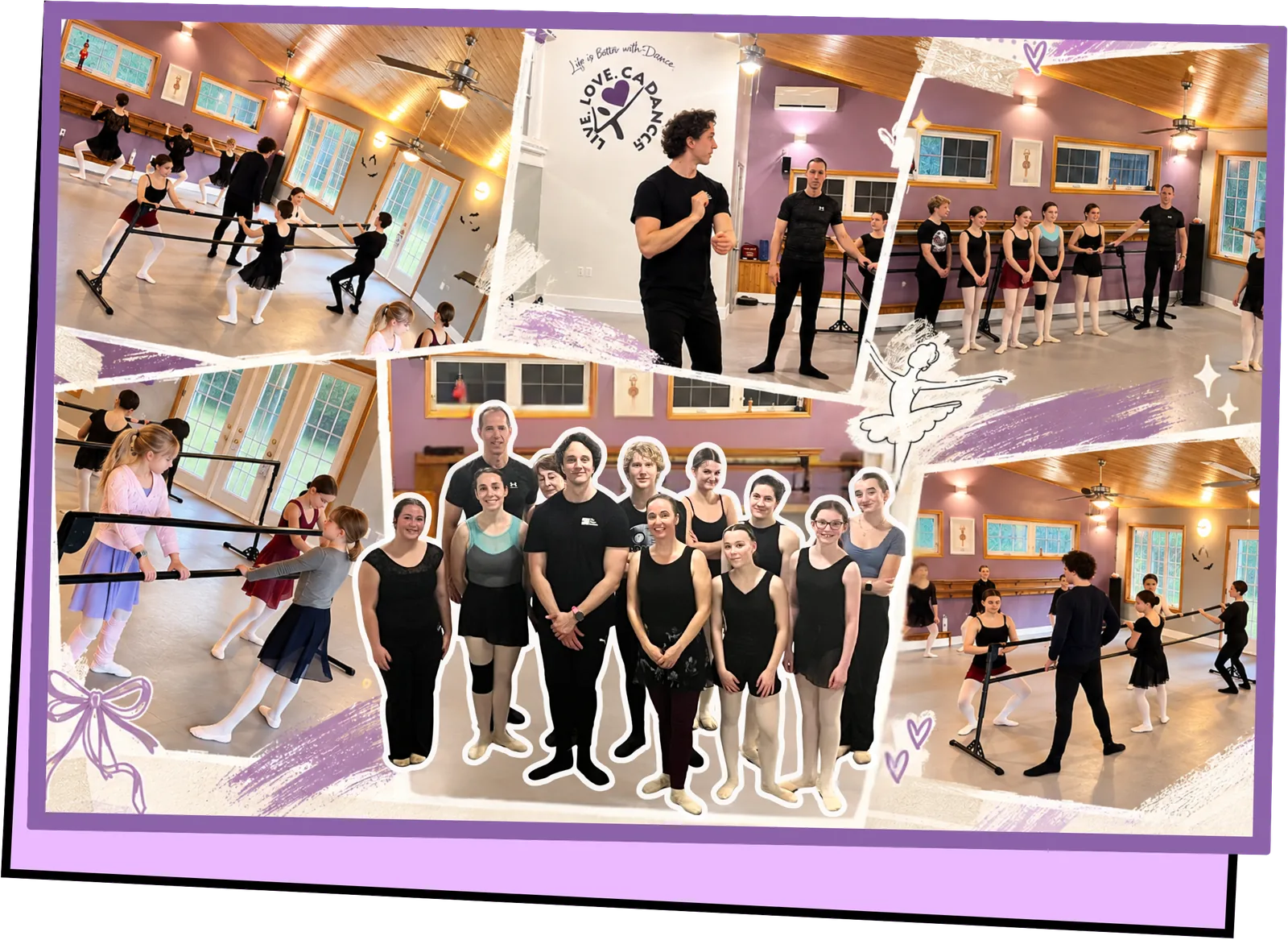 Collage of Cadance dancers learning and posing at Kealan McLaughlin's masterclass